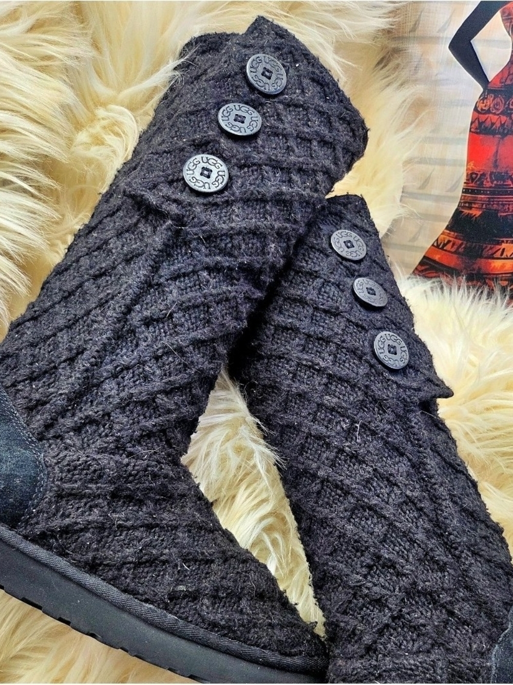 UGG Black Cable Knit Button Booties